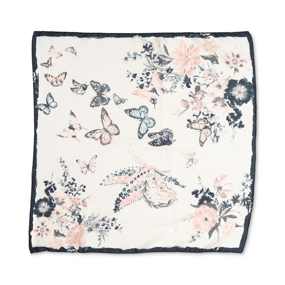INC Multi Use Ivory Multi Color‎ Butterfly Floral Square Scarf
